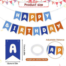 Blue Birthda Banner & Garland - Happ Birthda Sign for Part Decorations blue orange