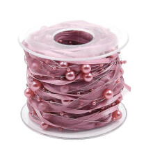10m Pearl Bead Ribbon for Wedding Party Gift Wrapping Pink