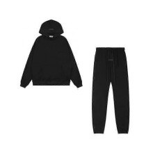 (Oatmeal ash, M) (S, Black 2) ESSENTIALS 3D Silicone Letter Flocking Print Sweater Jacket & Pants Set for Men Women