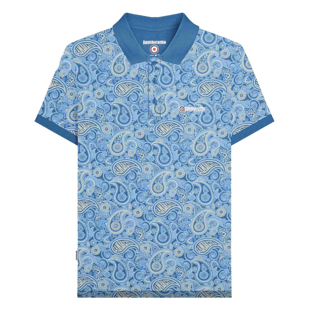 Lambretta (3Xl, Dark Blue/Wood Ash) Mens Ss25 Paisley Branded Polo Shirt