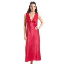 (vibrant red, 10-12) Luxury Red Lace Satin Chemise