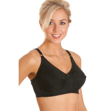 (BLACK, 34B) Womens Cotton Comfort Non Wire Soft Cup Black Bra