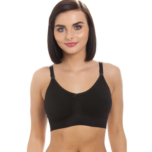 (BLACK, S) Black Seamless Moulded Cup Nursing Bra