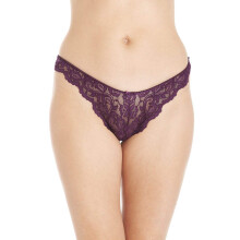 (aubergine floral, 18-20) Camille Women's Thongs Purple Floral Lace High Leg Knickers 3 Pack Set