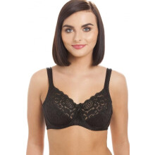 (BLACK, 38B) Womens Black Underwired Full Cup Lace Bra