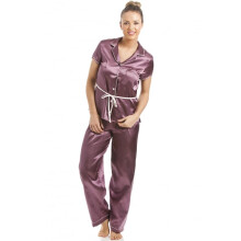 (satin mocha, 14) Mocha Short Sleeve Belted Satin Pyjama Set