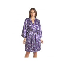 (purple floral kimono, 10-12) Luxury White And Blue Floral Print Purple Satin Wrap