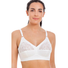 (WHITE, 44DD) White Non Wired Half Lace Soft Cup Bra