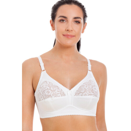 (WHITE, 44DD) White Non Wired Half Lace Soft Cup Bra