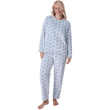 (aqua heart, 10-12) Camille Women's Supersoft Fleece Full Length Pyjama Set with Elasticated Waist