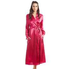 (fuschia pink satin, 14-16) Womens Fuchsia Pink Luxury Satin Dressing Gown