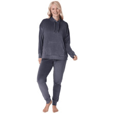 (charcoal velour, 12-14) Womens Supersoft Velour Loungewear Pyjama Set