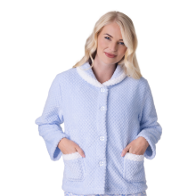 (BLUE, 22-24) Camille Women's Supersoft Fleece Button Front Bed Jacket with Pockets
