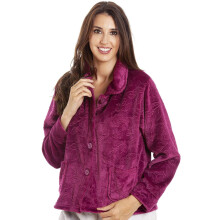 (Burgundy, 18-20) Camille Womens Button Up Rose Embossed Bed Jackets