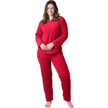 (burgundy woven, 10-12) Camille Womens Supersoft Nude Textured Fleece Pyjamas with a Woven Pattern & Rope Detailing
