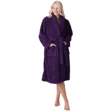 (grey jaquard, 10-12) Womens Supersoft Luxury Fleece Jaquard Bathrobe