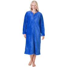 (BLUE, 22-24) Womens Supersoft Zip Front Embossed Housecoat