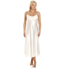 (PEACH, 14-16) Womens Long Thin Strap Satin Chemises