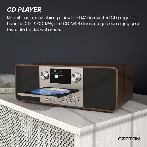 DAB+/DAB & FM Radio CD Player Bluetooth Transmit and Speaker - AZATOM D4 Walnut 2
