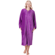 (PURPLE, 14-16) Womens Supersoft Zip Front Embossed Housecoat