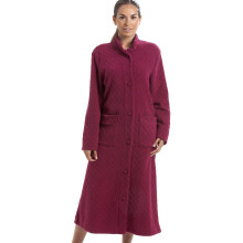 (burgundy diamond rose, 16-18) Womens Soft Fleece Floral Full Length Button Up Housecoats