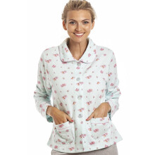 (TURQ, 22-24) Womens Floral Print Mock Quilt Bed Jacket