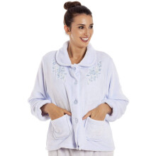 (BLUE, 10-12) Camille Womens Floral Print Button Up Bed Jacket