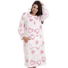 (white pink heart, 10-12) Camille Women's Lounger in White Fleece Pink Heart Print