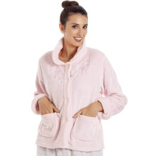 (PINK, 22-24) Camille Womens Floral Print Button Up Bed Jacket