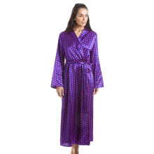 (purple polka dot, 10-12) Purple with Pink Polka Dot Luxury Satin Dressing Gown