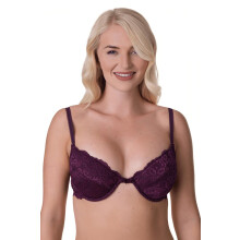 (aubergine floral, 36E) Womens Aubergine Floral Lace Padded Underwired Bra