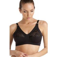 (BLACK, 34B) Womens Cotton Lined Soft Cup Non Wired Black Bra