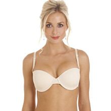 (BEIGE, 38B) Womens Underwired Beige Bandeau Cup T-Shirt Multiway Strapless Everyday Bra