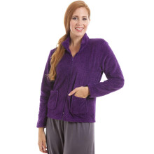 (Purple, 22-24) Womens Zip Front Soft Textured Fleece Bed Jackets