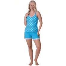 (blue polka top, 12-14) Women's 100% Cotton Lightweight Sleeveless Spot Pyjama Set