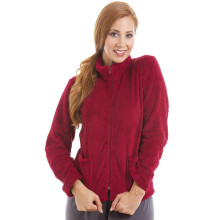 (Burgundy, 10-12) Womens Zip Front Soft Textured Fleece Bed Jackets