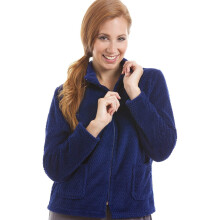 (Navy, 10-12) Womens Zip Front Soft Textured Fleece Bed Jackets