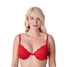 (RED, 40D) Camille Women's Underwired Bra in Red Floral Lace Padded Cup Lingerie