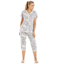 (grey & white floral, 18-20) Womens Lightweight Heather Floral Capri Pyjama Set