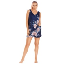 (navy lilly floral, 10-12) Womens Lightweight Floral Print Short Pyjama Set