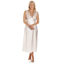 (PEACH, 14-16) Womens Luxury Lace Satin Chemise