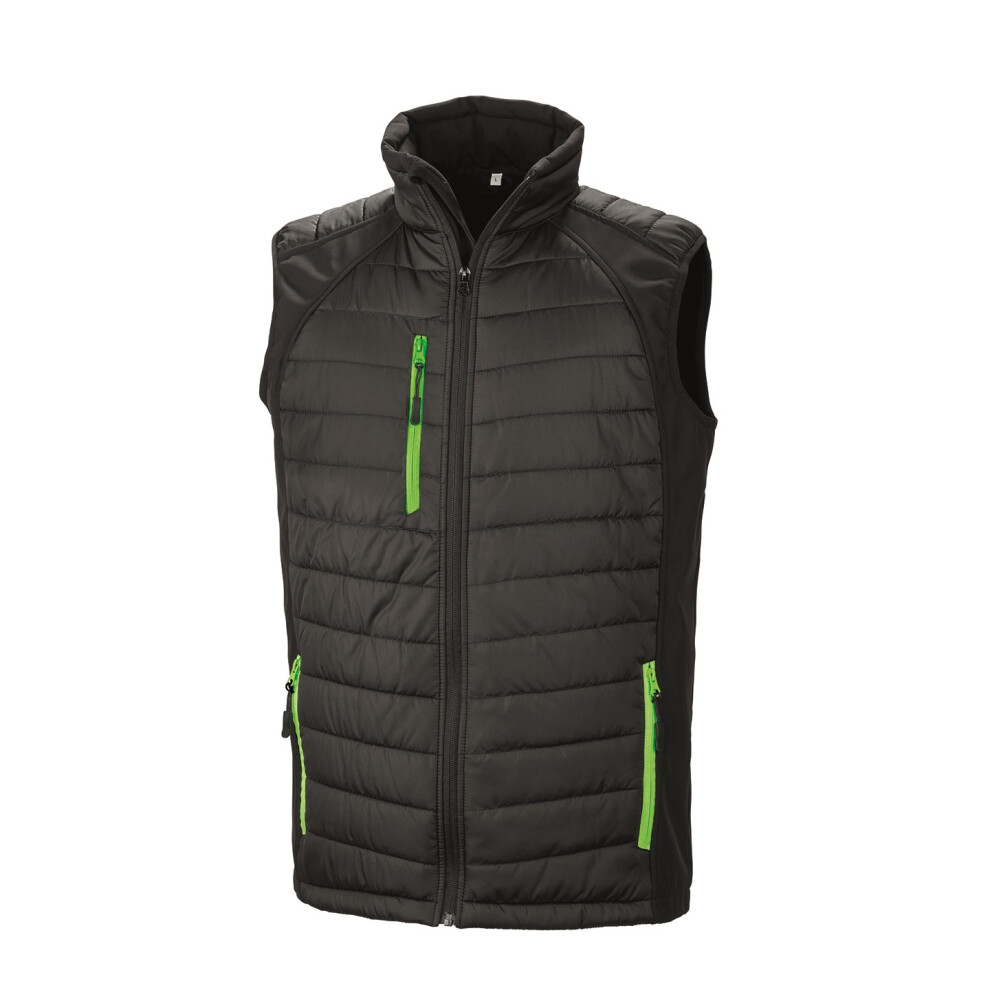 Result (3Xl, Black/Lime) Mens Black Compass Padded Soft Shell Gilet