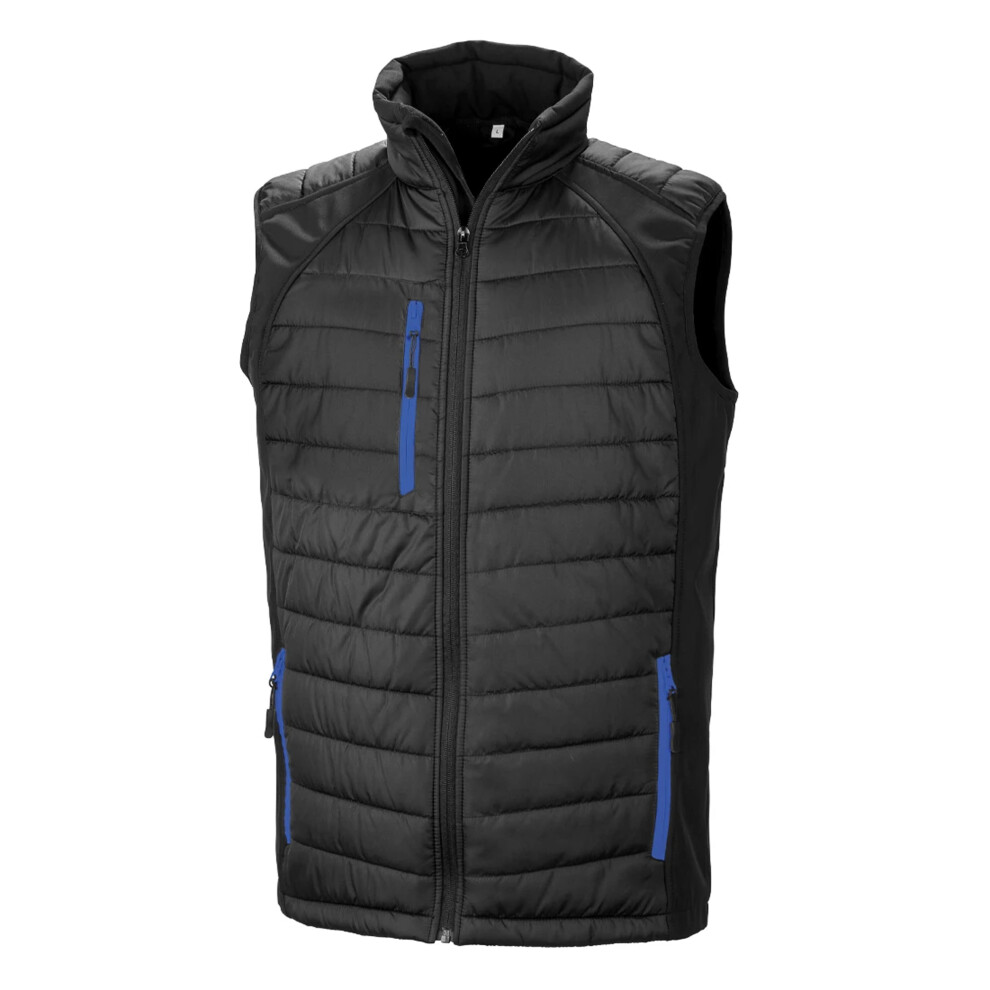 Result (4Xl, Black/Royal Blue) Mens Black Compass Padded Soft Shell Gilet