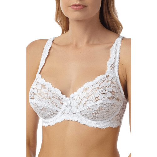(WHITE, 36B) Womens Classic Underwired White Floral Lace Bra
