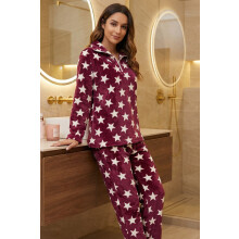 (burgundy stars, 18-20) Womens Supersoft Fleece Star Print Pyjama Set