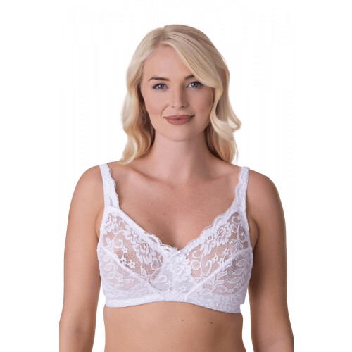 (WHITE, 40D) Womens Soft Lace Cup Non-Wired Bra White