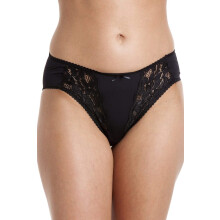 (BLACK, 20) Womens Three Pack Black High Leg Floral Lace Panel Briefs