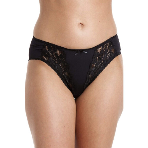 (BLACK, 20) Womens Three Pack Black High Leg Floral Lace Panel Briefs