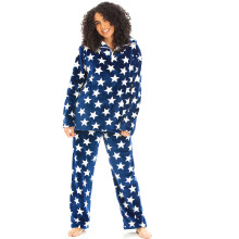 (navy stars, 18-20) Womens Supersoft Fleece Star Print Pyjama Set
