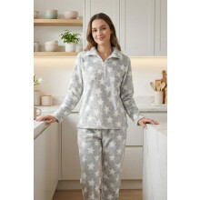 (light grey stars, 18-20) Womens Supersoft Fleece Star Print Pyjama Set